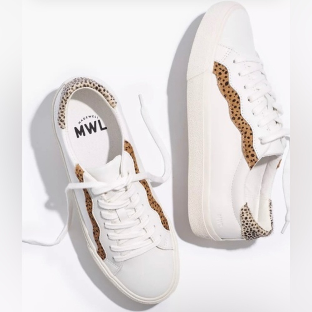 Madewell shoes womens 9 Sidewalk Sneakers white Leather Calf Hair leopard